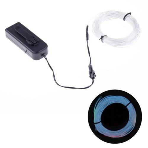 Fil EL (Électro Luminescent) 2.3mm, Contrôleur à batteries, 3m - Blanc - Simple Boutique