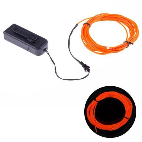 Fil EL (Électro Luminescent) 2.3mm, Contrôleur à batteries, 3m - Orange - Simple Boutique