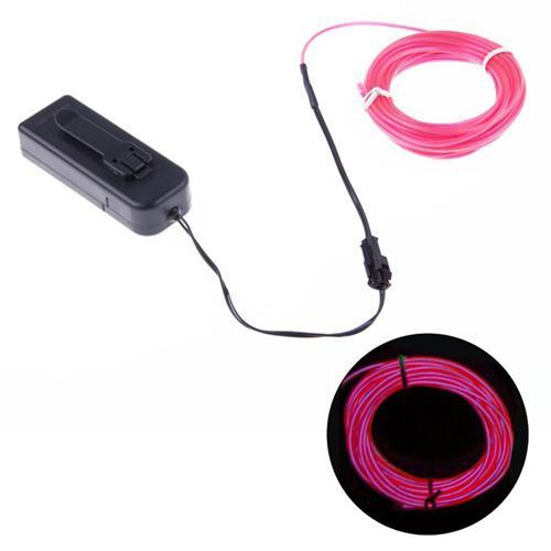 Fil EL (Électro Luminescent) 2.3mm, Contrôleur à batteries, 3m - Rose - Simple Boutique