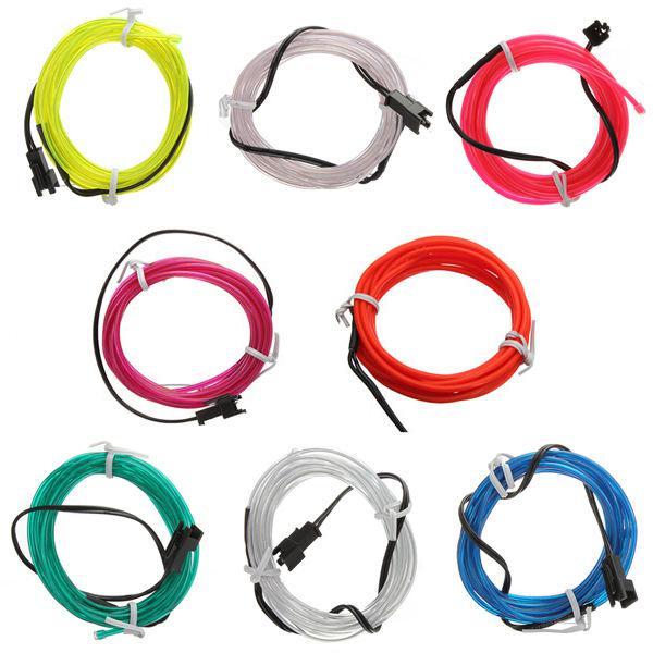 Fil EL (Électro Luminescent) 2.3mm, Contrôleur à batteries, 3m - Rouge - Simple Boutique