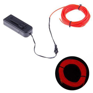 Fil EL (Électro Luminescent) 2.3mm, Contrôleur à batteries, 3m - Rouge - Simple Boutique