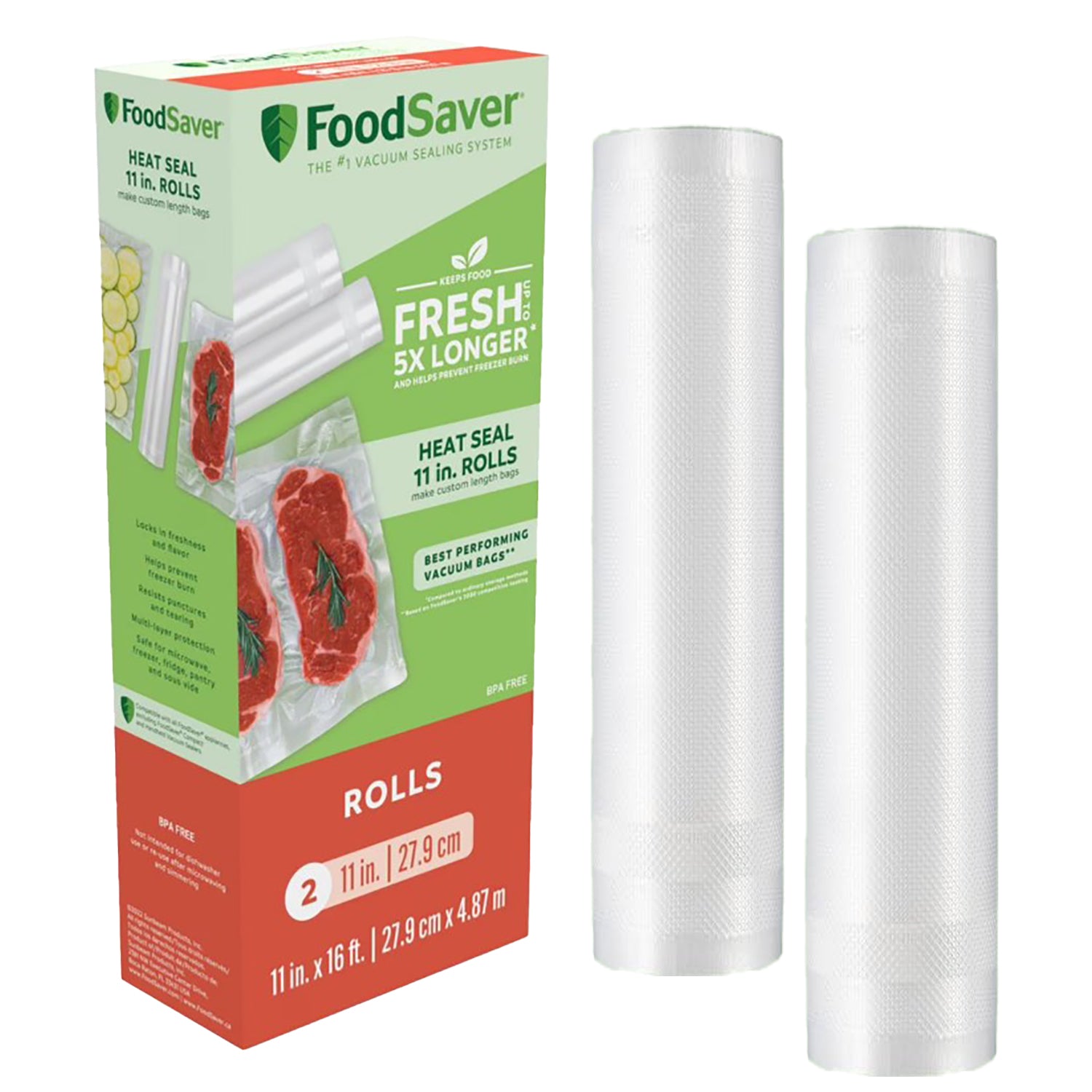 FoodSaver - Lot de 2 Rouleaux de Scellage Sous-Vide, 11po x 16pi, Sans BPA - Simple Boutique