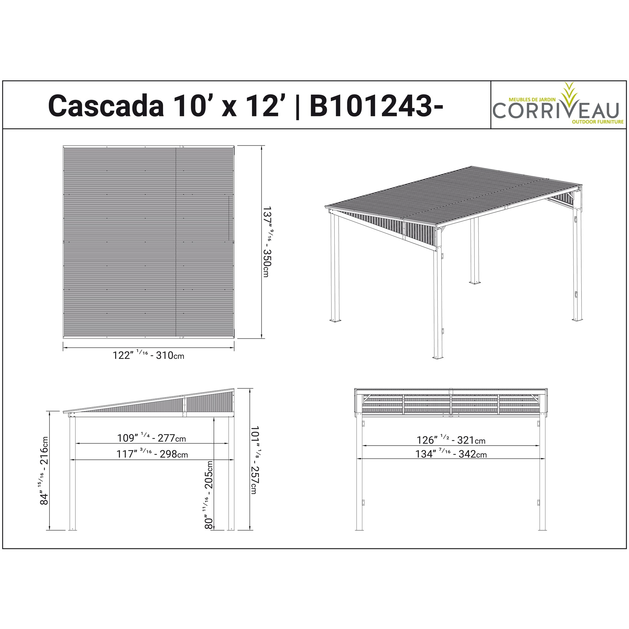 Gazebo Mural Cascada 10' x 12' avec toit rigide Galvalume - Simple Boutique