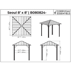 Gazebo Seoul 8'x8' avec toit en Acier Galvanisé - Simple Boutique