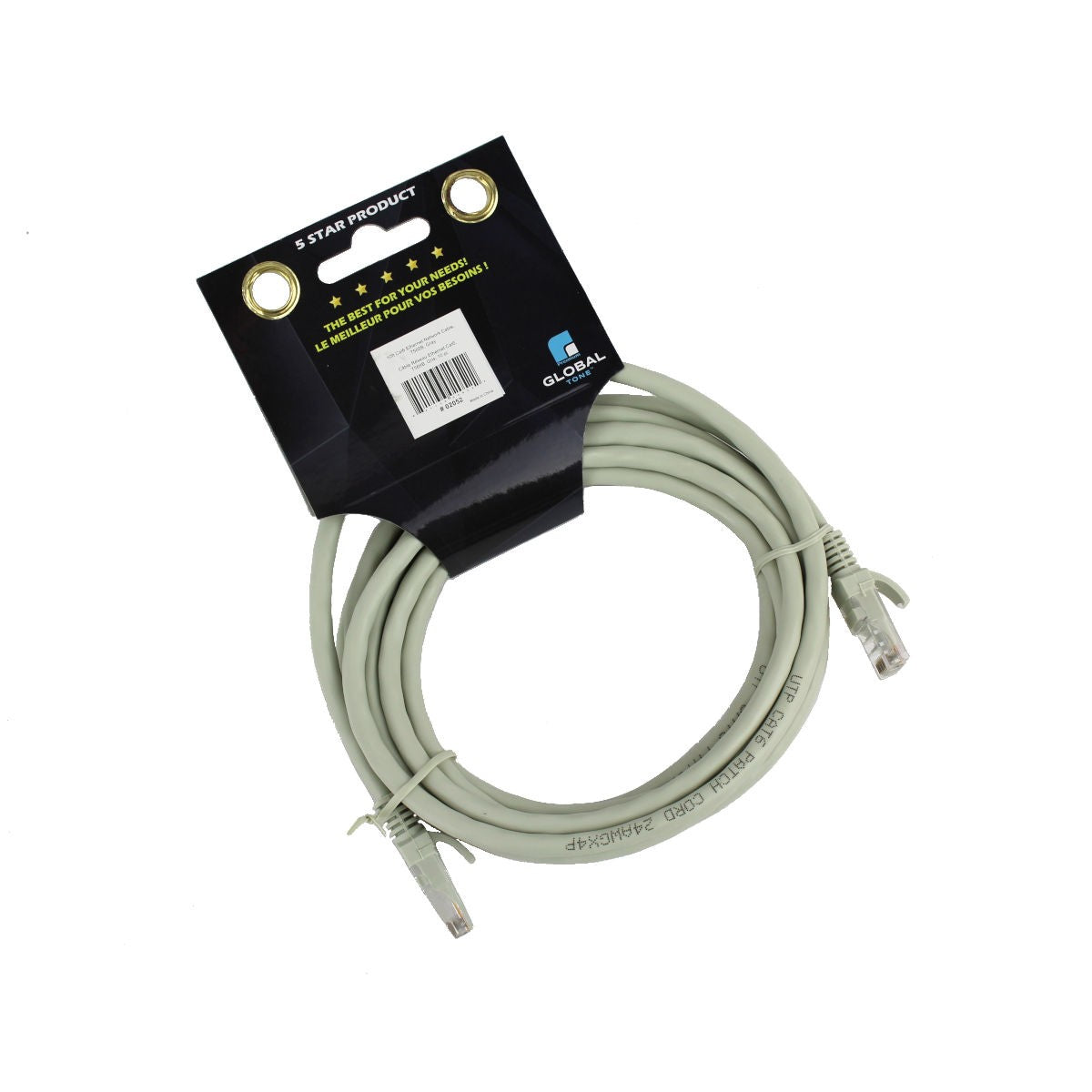 GlobalTone Câble ethernet réseau Cat6 RJ-45 10 pieds Gris - Simple Boutique