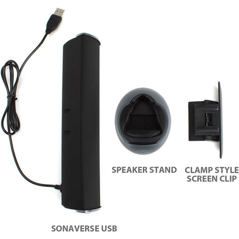 GoGroove - Barre de Son avec Clip pour Ordinateur Portable, Alimentation USB, Noir