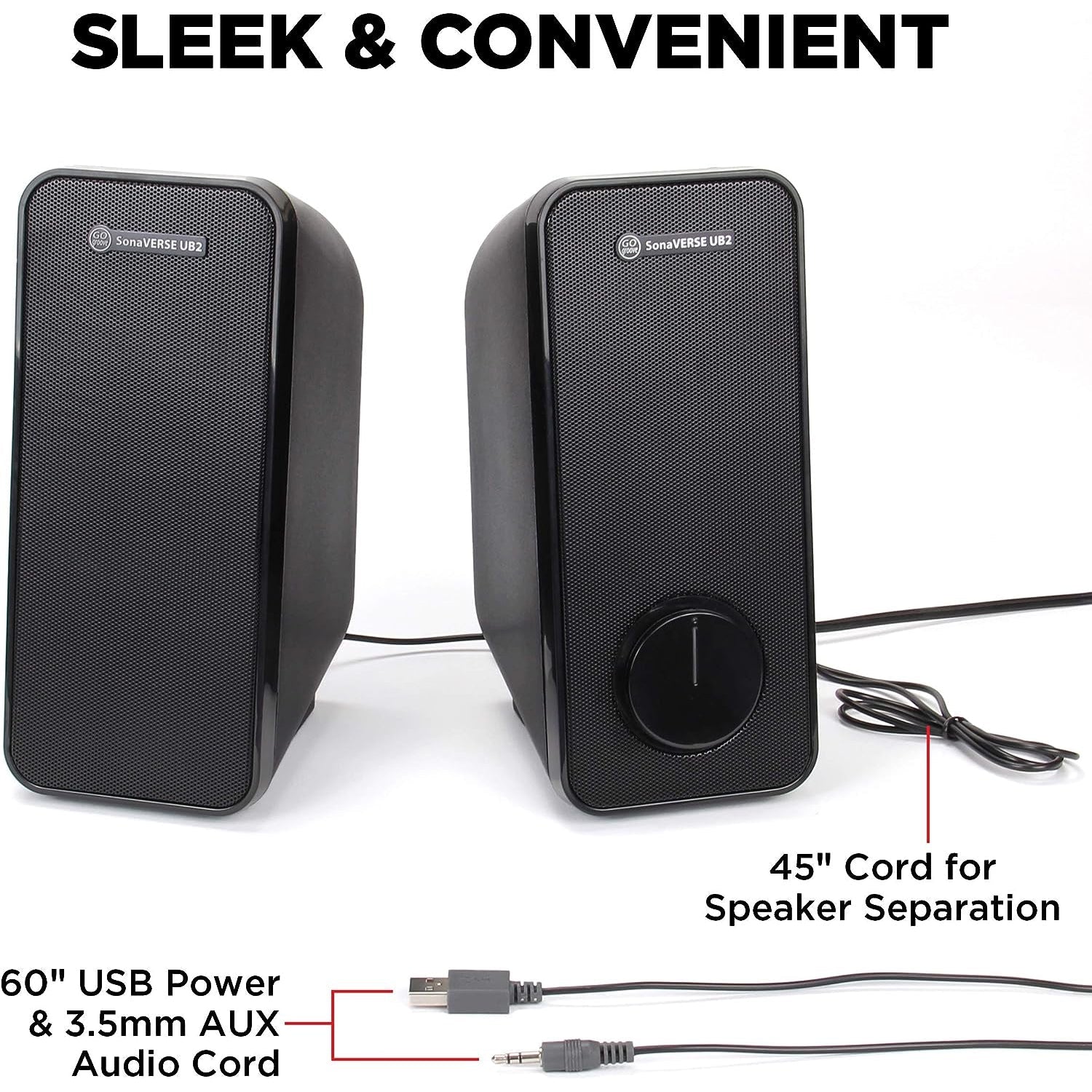 GoGroove - Haut-Parleur d'ordinateur USB avec Port pour Casque d'écoute, Noir - Simple Boutique