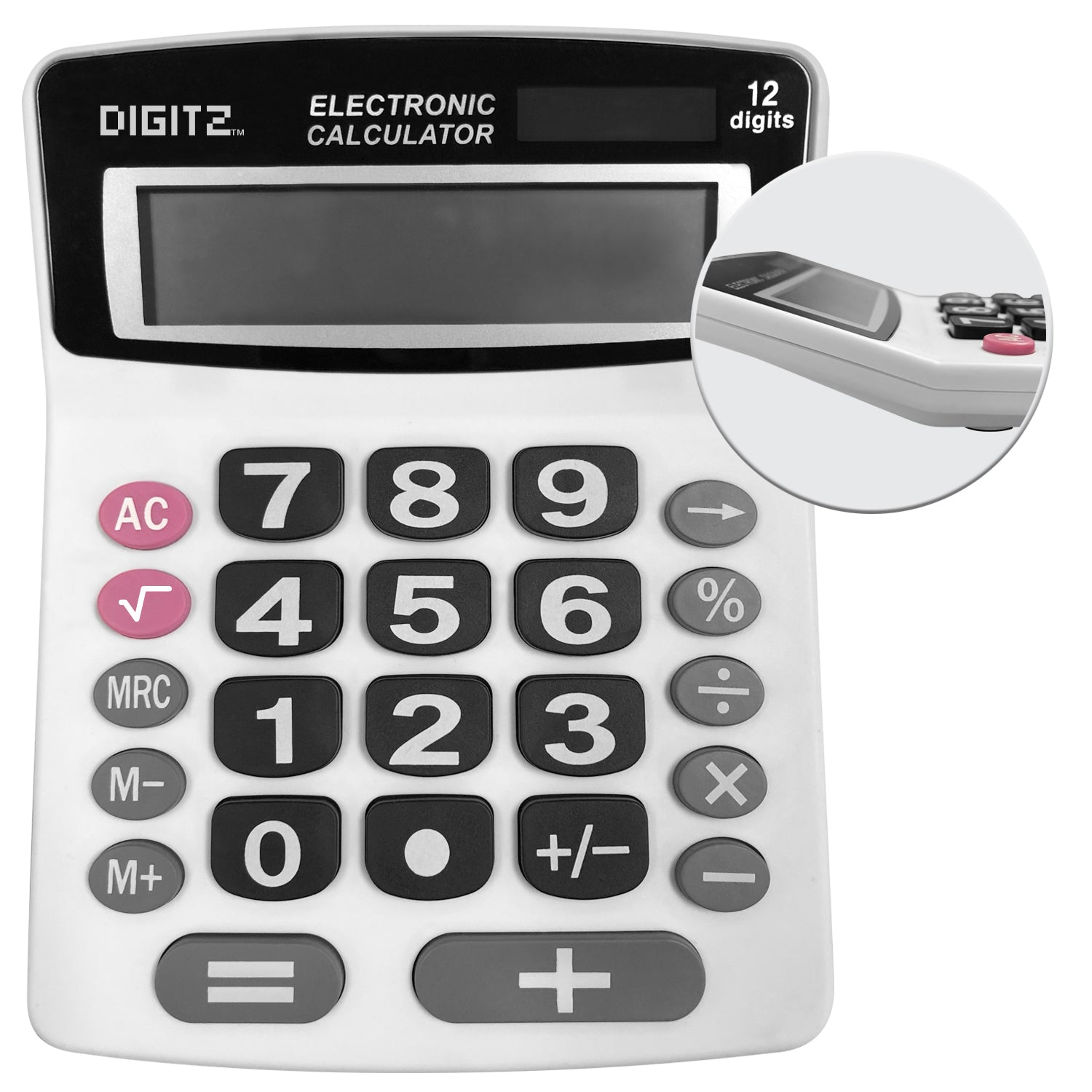 HRS Global Calculatrice de Bureau Jumbo à Grandes Touches, Afficheur 12 Chiffres, Double Alimentation, Blanc - Simple Boutique