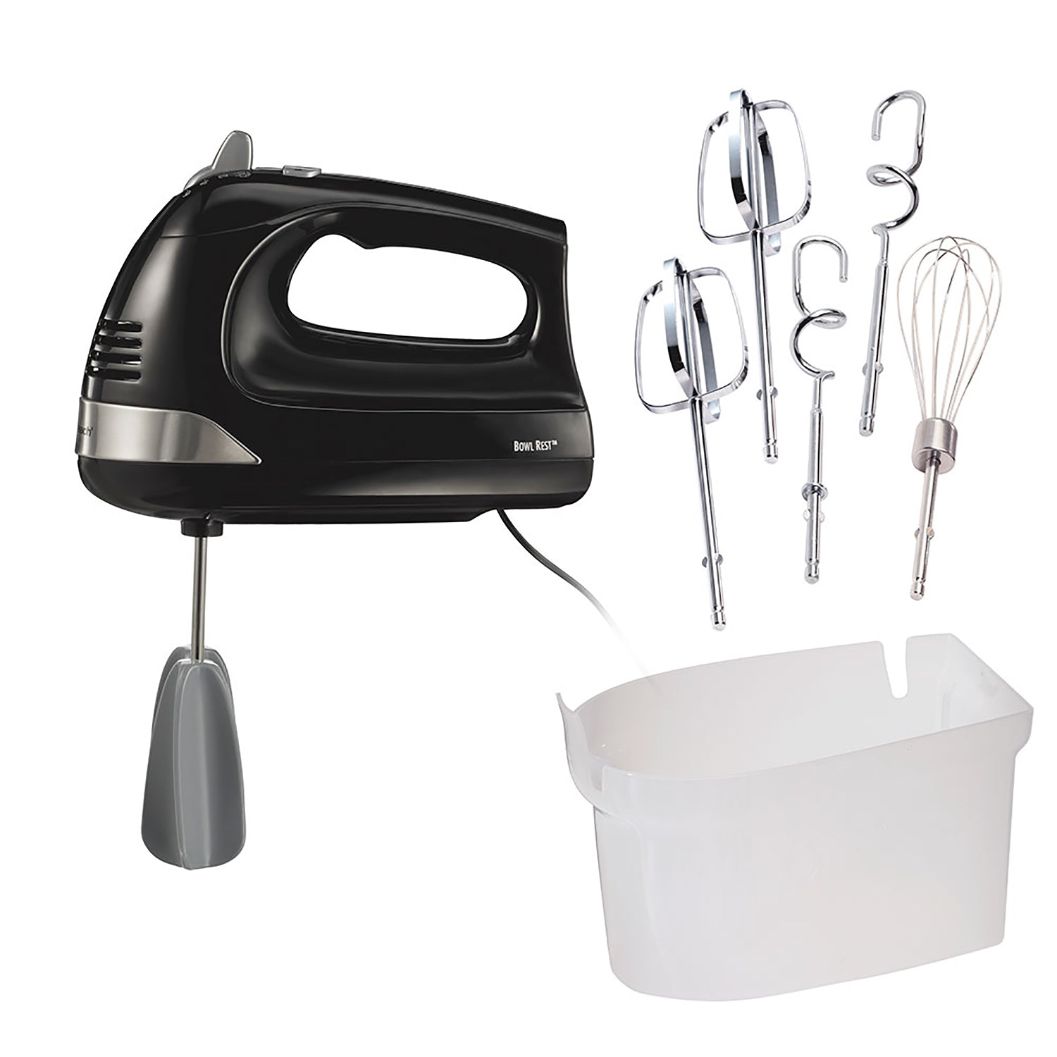 Hamilton Beach - Batteur à Main à 6 Vitesses, Avec Accessoires et Boitier à Clisper, Noir - Simple Boutique
