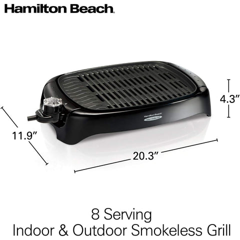 Hamilton Beach - Grill Intérieur/Extérieur HealthSmart®, Surface Antiadhésive, Noir