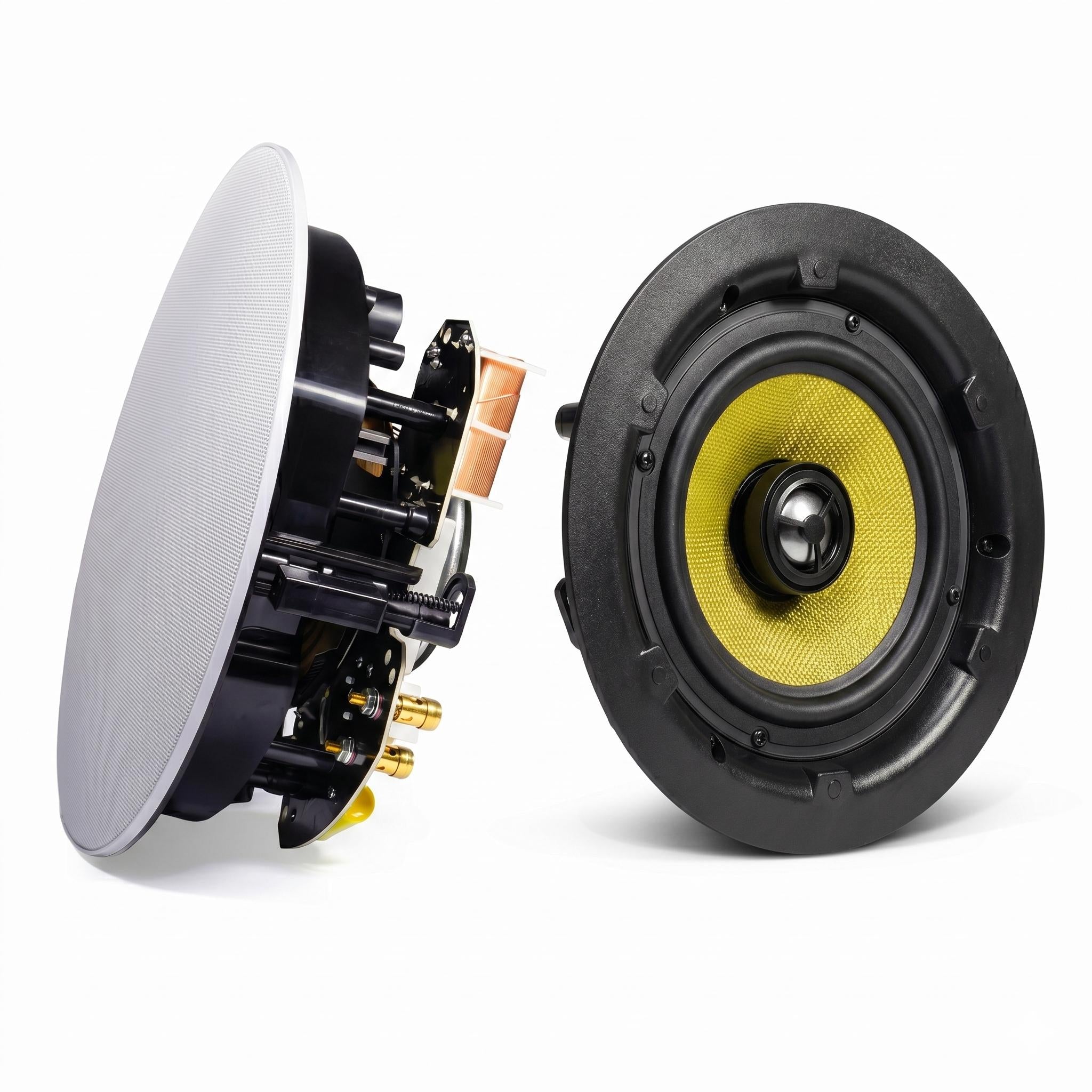 Haut-Parleurs Plafond Encastrés 6.5" 2 Voies 100 Watts 8 Ohms Kevlar, Vendu En Paire Blanc Sans Bordure - SS-ICS-6-5KV - Simple Boutique