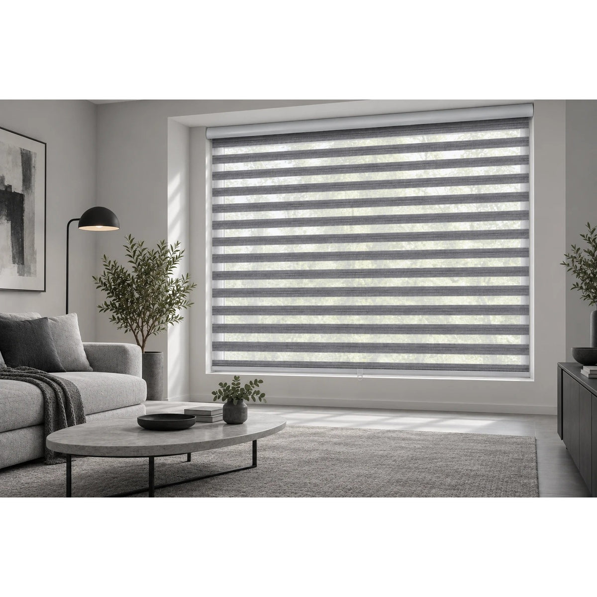 Hauz 2484WDGRYCD - Store de Fenêtre à Toile Alternée 24'' X 84'', Sans Cordon, Grain de Bois Gris - Simple Boutique