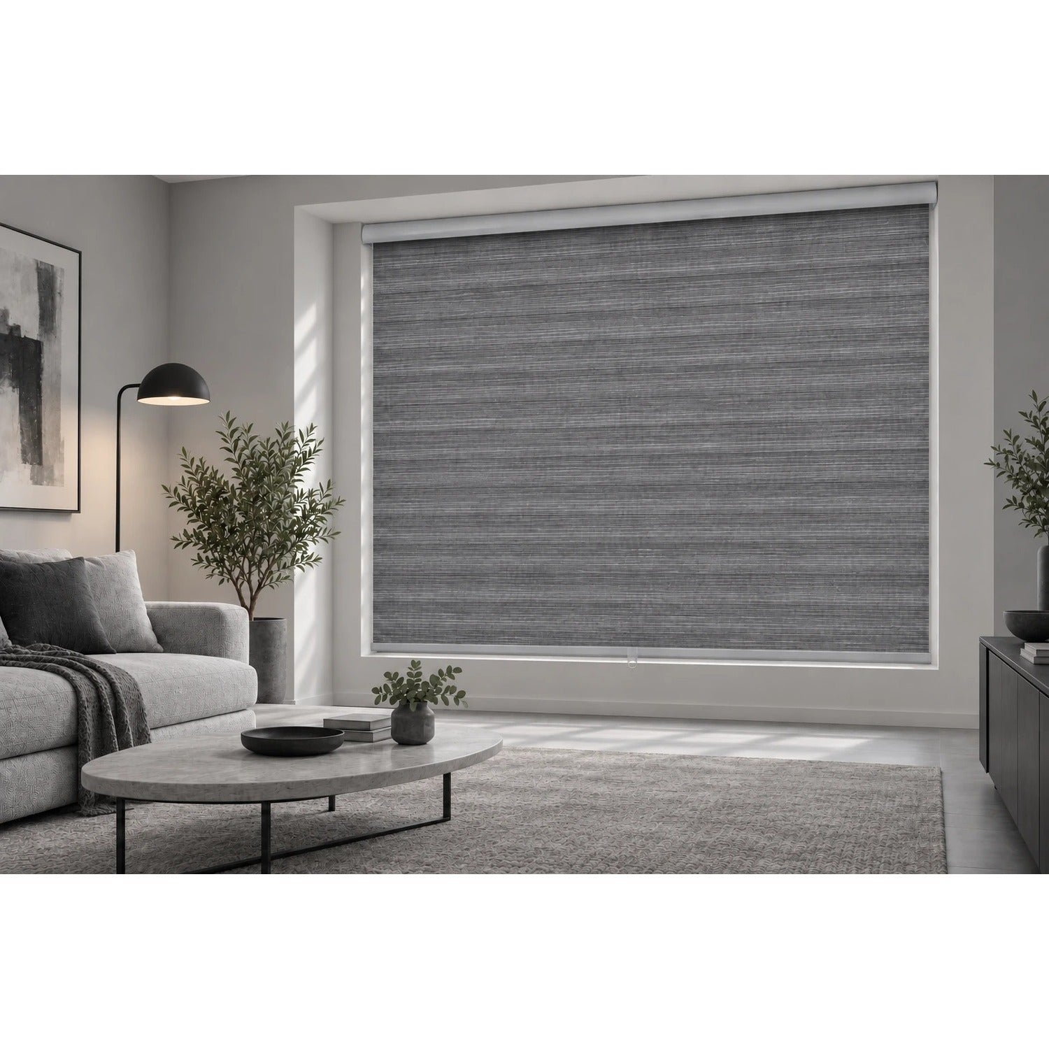 Hauz 3084WDGRYCD - Store de Fenêtre à Toile Alternée 30'' X 84'', Sans Cordon, Grain de Bois Gris - Simple Boutique