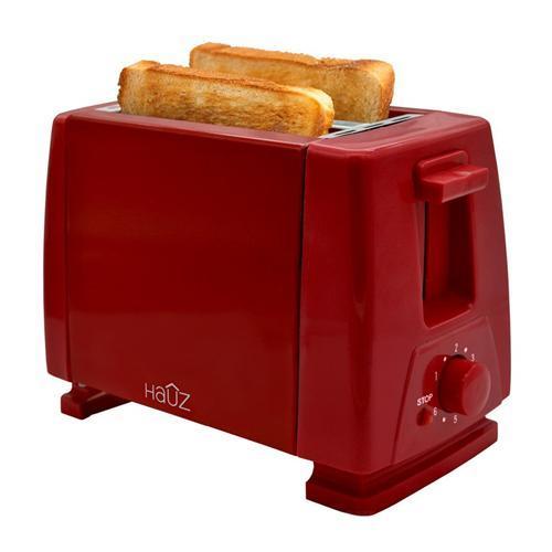 Hauz AT2SR - Grille-Pain à 2 Tranches, Fente Large, Bac à Miettes, 750 Watts, Rouge - Simple Boutique