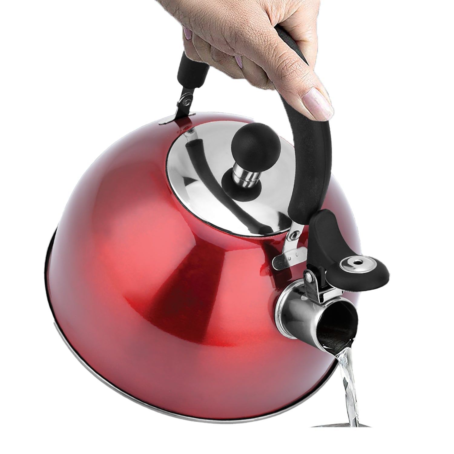 Hauz - Bouilloire Sifflante en Acier Inoxydable, Capacité de 2 Litres, Rouge - Simple Boutique