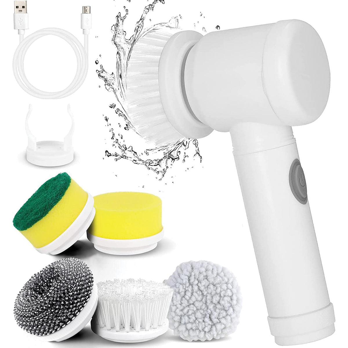 Hauz Brosse de nettoyage électrique rechargeable 5 en 1 avec têtes, blanche - Simple Boutique