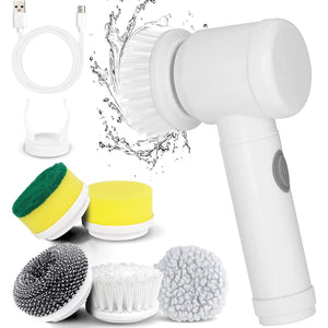 Hauz Brosse de nettoyage électrique rechargeable 5 en 1 avec têtes, blanche - Simple Boutique
