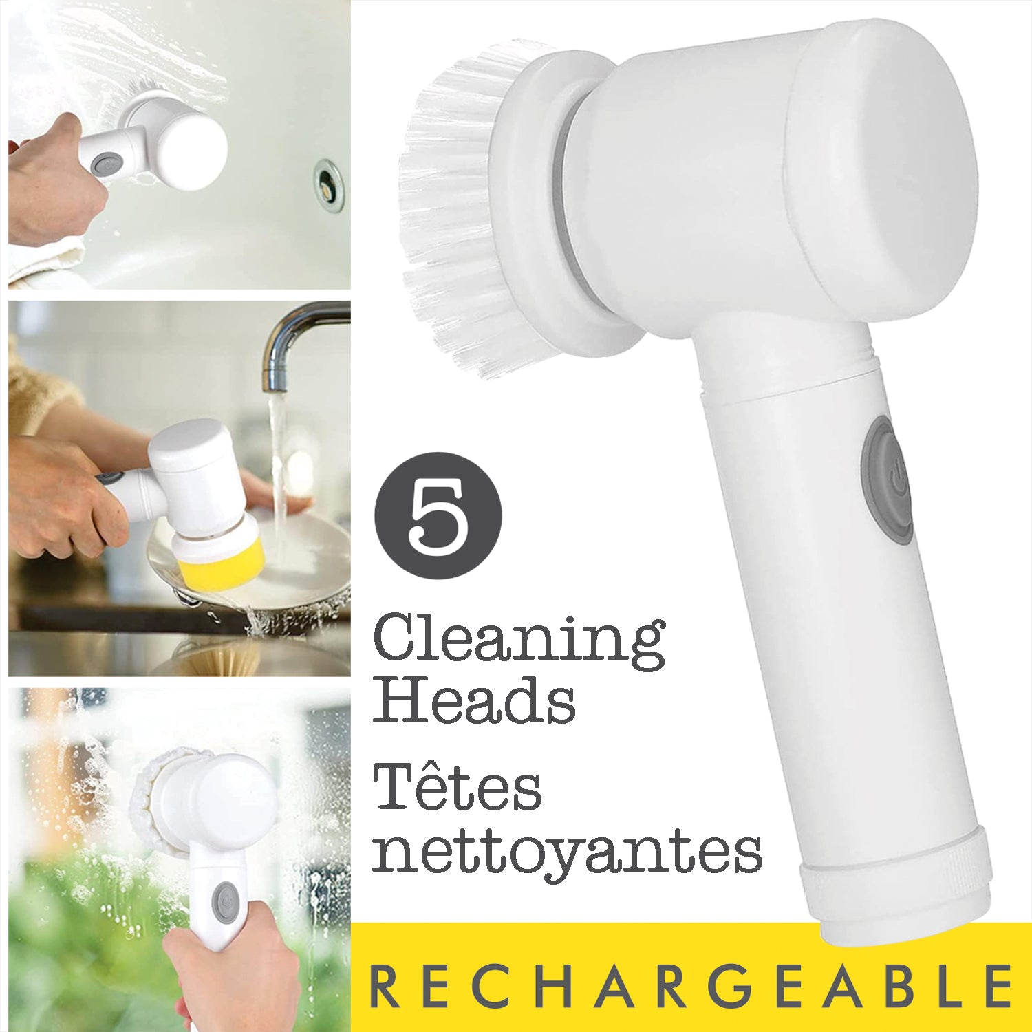 Hauz Brosse de nettoyage électrique rechargeable 5 en 1 avec têtes, blanche - Simple Boutique