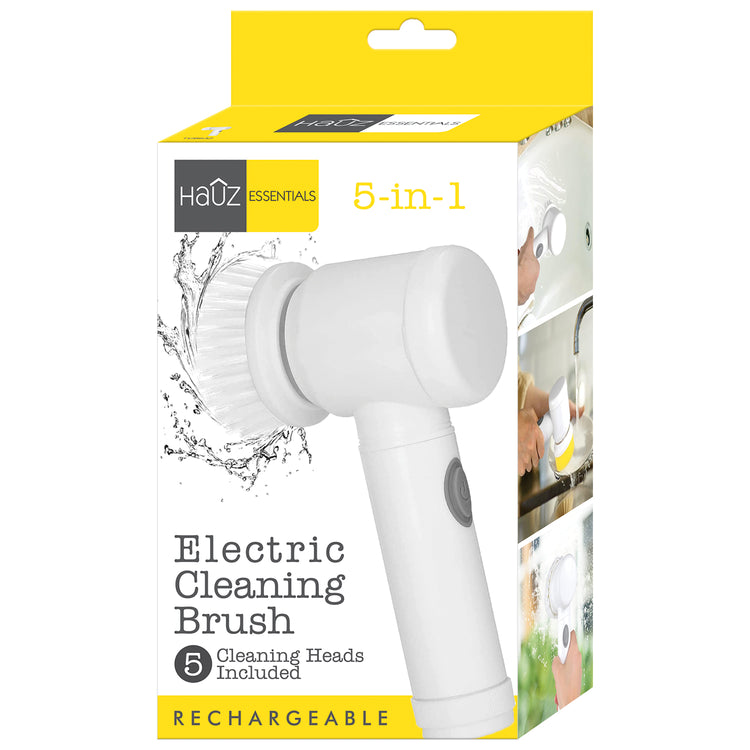 Hauz Brosse de nettoyage électrique rechargeable 5 en 1 avec têtes, blanche - Simple Boutique