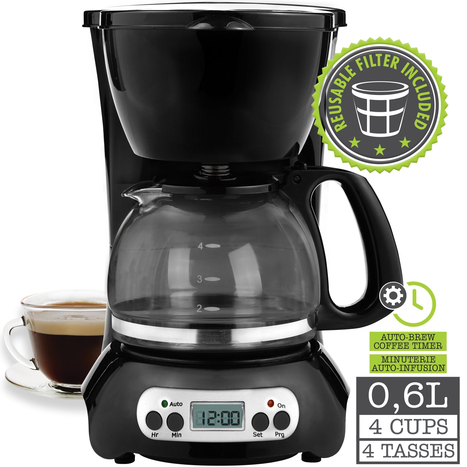 Hauz - Cafetière Numérique Programmable, Capacité de 4 Tasses, Design Compact - Simple Boutique