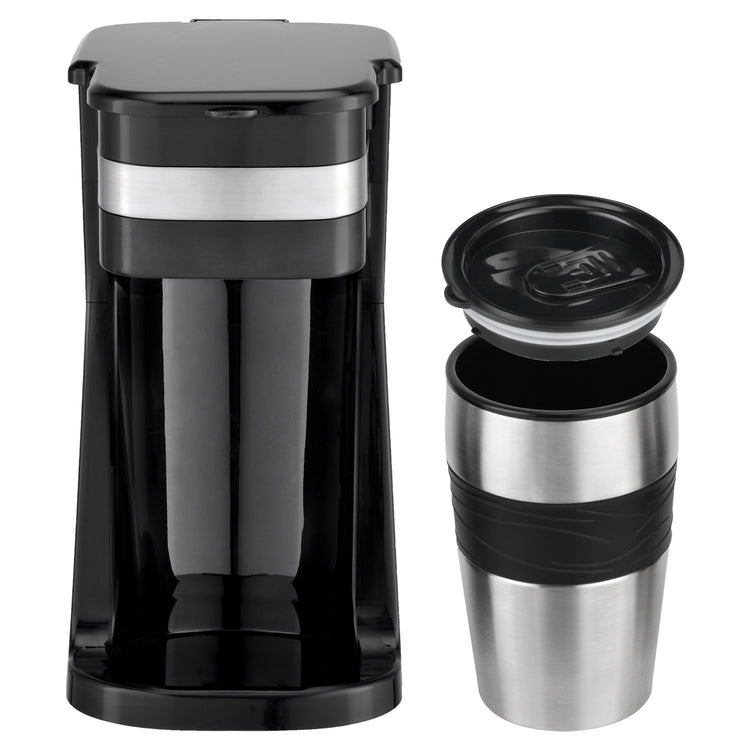 Hauz Cafetière Une Tasse avec Tasse de Voyage en Acier Inoxydable 420 ml, Noir - Simple Boutique