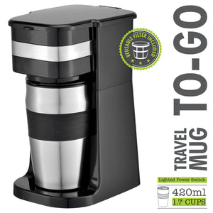 Hauz Cafetière Une Tasse avec Tasse de Voyage en Acier Inoxydable 420 ml, Noir - Simple Boutique