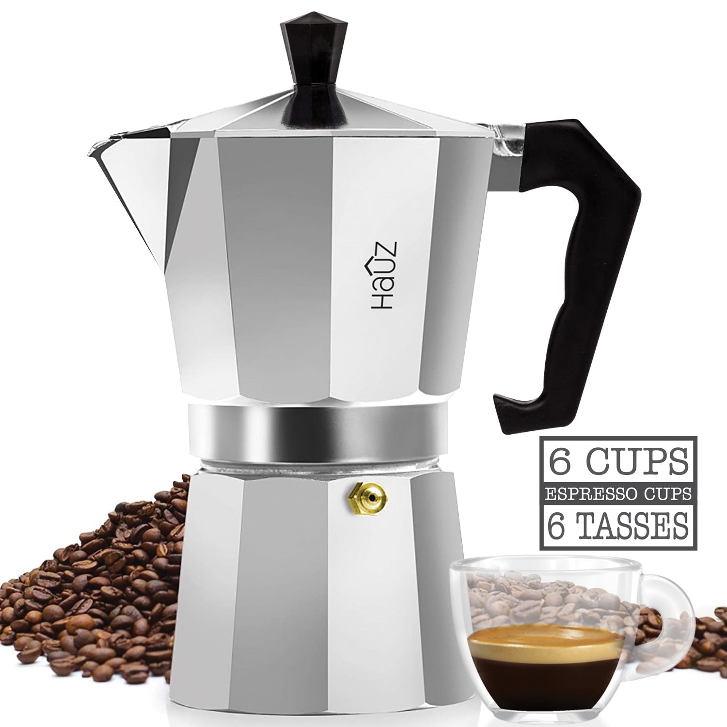 Hauz - Cafetière à Expresso en Aluminium, Design Compact, Capacité de 6 Tasses - Simple Boutique