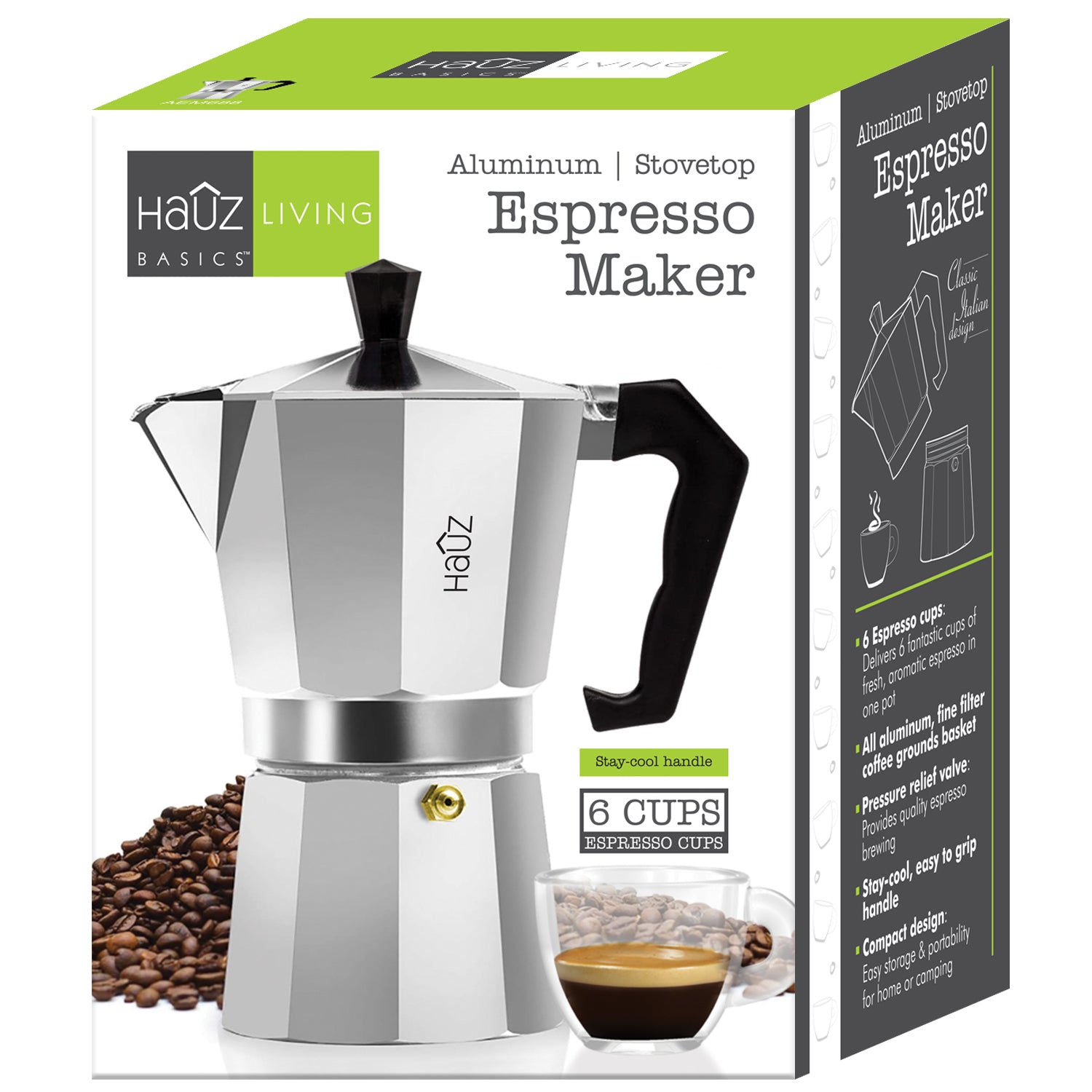 Hauz - Cafetière à Expresso en Aluminium, Design Compact, Capacité de 6 Tasses - Simple Boutique