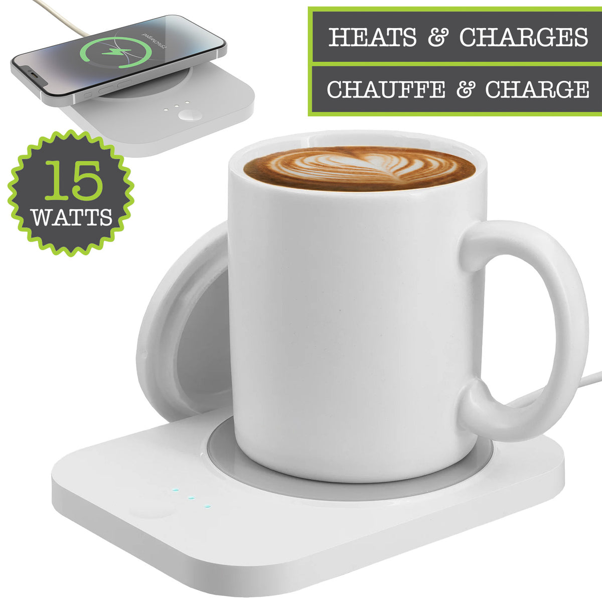 Hauz Chauffe-Tasse avec Chargeur Sans Fil 15 W et Tasse en Céramique, Blanc - Simple Boutique