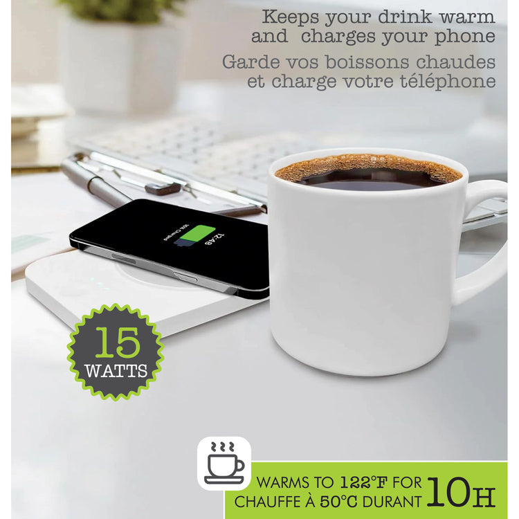 Hauz Chauffe-Tasse avec Chargeur Sans Fil 15 W et Tasse en Céramique, Blanc - Simple Boutique