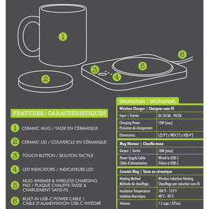 Hauz Chauffe-Tasse avec Chargeur Sans Fil 15 W et Tasse en Céramique, Blanc - Simple Boutique