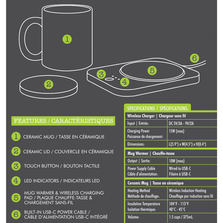 Hauz Chauffe-Tasse avec Chargeur Sans Fil 15 W et Tasse en Céramique, Blanc - Simple Boutique