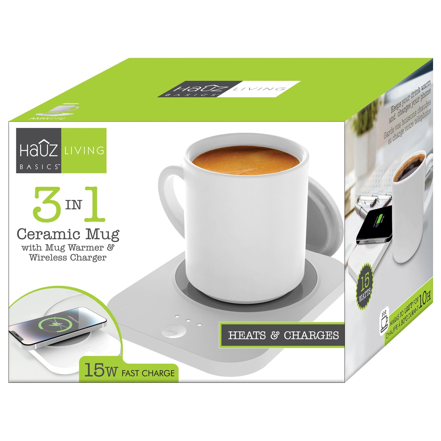 Hauz Chauffe-Tasse avec Chargeur Sans Fil 15 W et Tasse en Céramique, Blanc - Simple Boutique