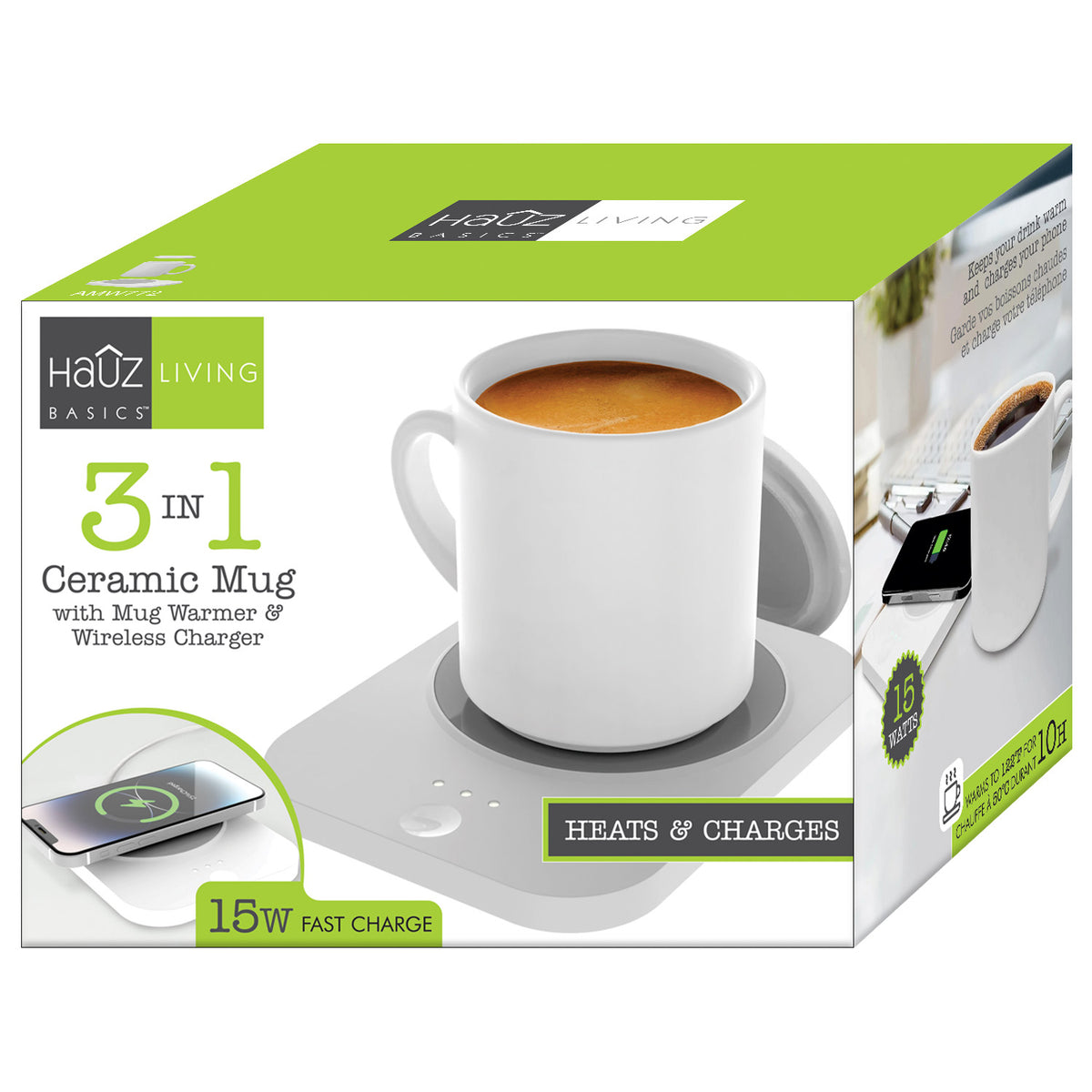 Hauz Chauffe-Tasse avec Chargeur Sans Fil 15 W et Tasse en Céramique, Blanc - Simple Boutique