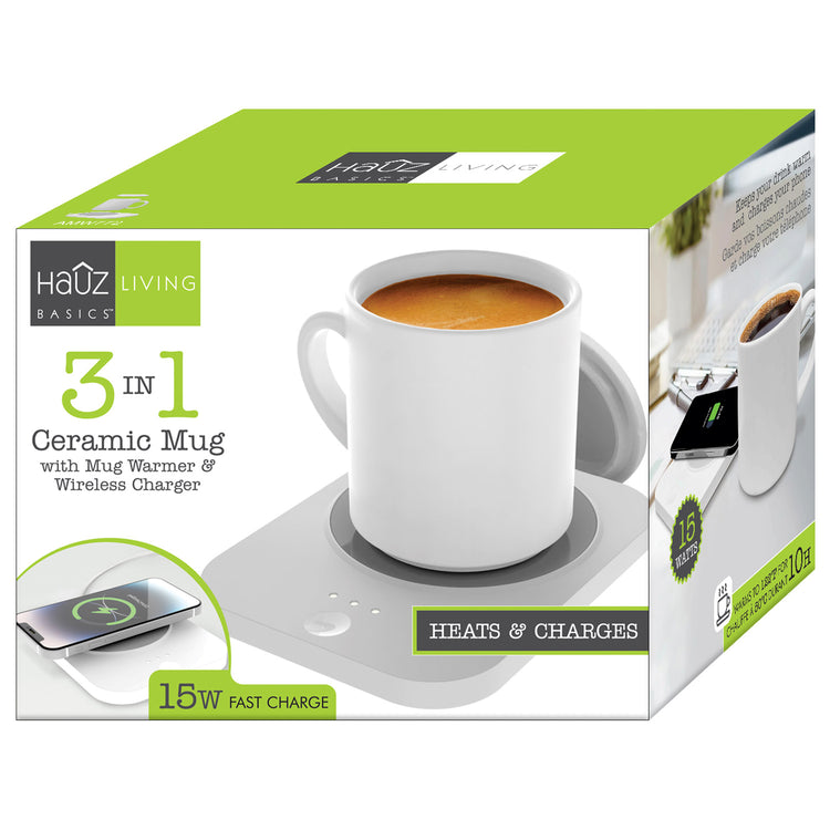 Hauz Chauffe-Tasse avec Chargeur Sans Fil 15 W et Tasse en Céramique, Blanc - Simple Boutique