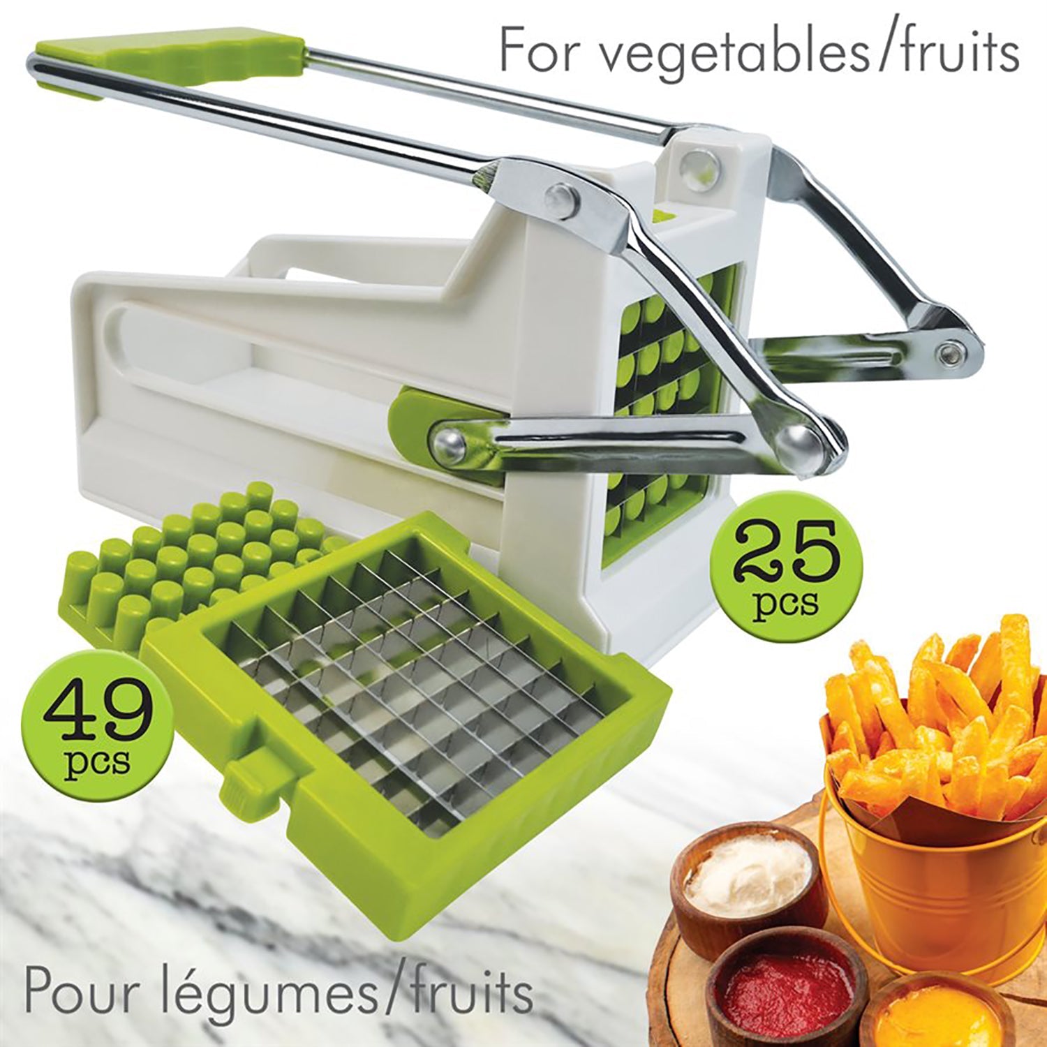 Hauz - Coupe-Frites avec 2 Lames et Base à Ventouse Antidérapante, Vert - Simple Boutique