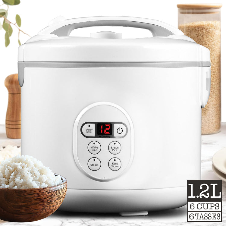 Hauz - Cuiseur à Riz et Cuiseur Vapeur Numérique, Capacité de 6 Tasses, Blanc - Simple Boutique