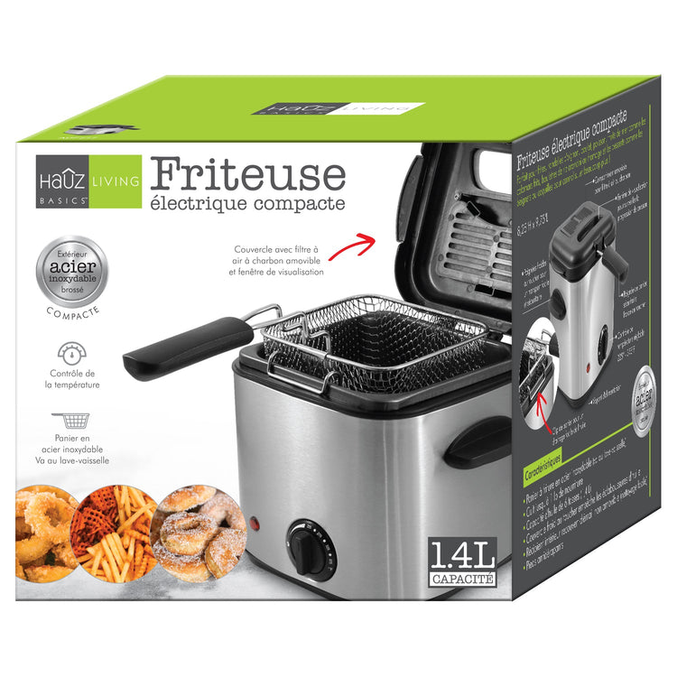 Hauz - Friteuse Électrique Compacte, Capacité de 1.4L, Température Ajustable, Acier Inoxydable - Simple Boutique