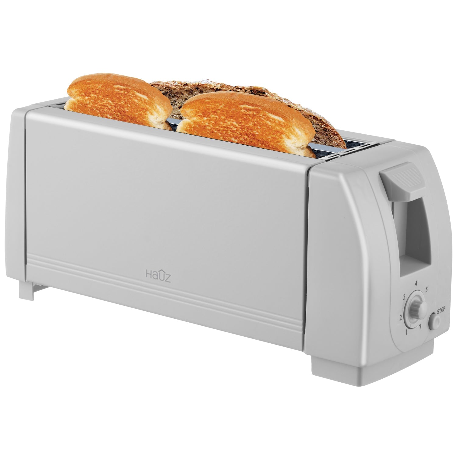 Hauz - Grille-Pain 4 Tranches, 7 Niveaux de Brunissage, Design Compact, Gris - Simple Boutique