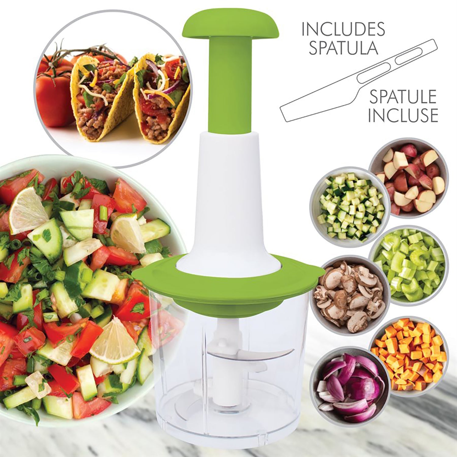 Hauz - Hachoir Manuel à 3 Lames, Capacité de 700ml, Sans BPA, Vert - Simple Boutique