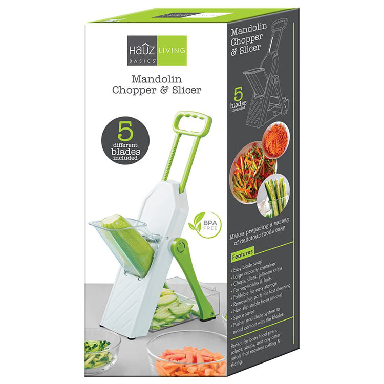 Hauz - Hachoir à Mandoline Réglable Safe-Slice avec 5 Lames Différentes, Sans-BPA, Vert - Simple Boutique
