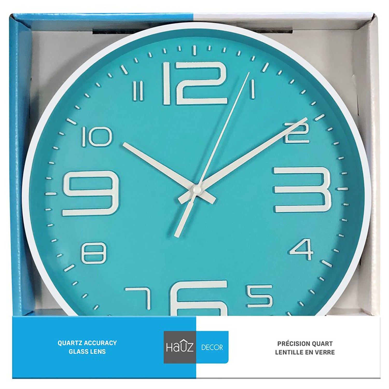 Hauz - Horloge Murale Ronde, Diamètre de 10", Précision Quartz, Bleu - Simple Boutique