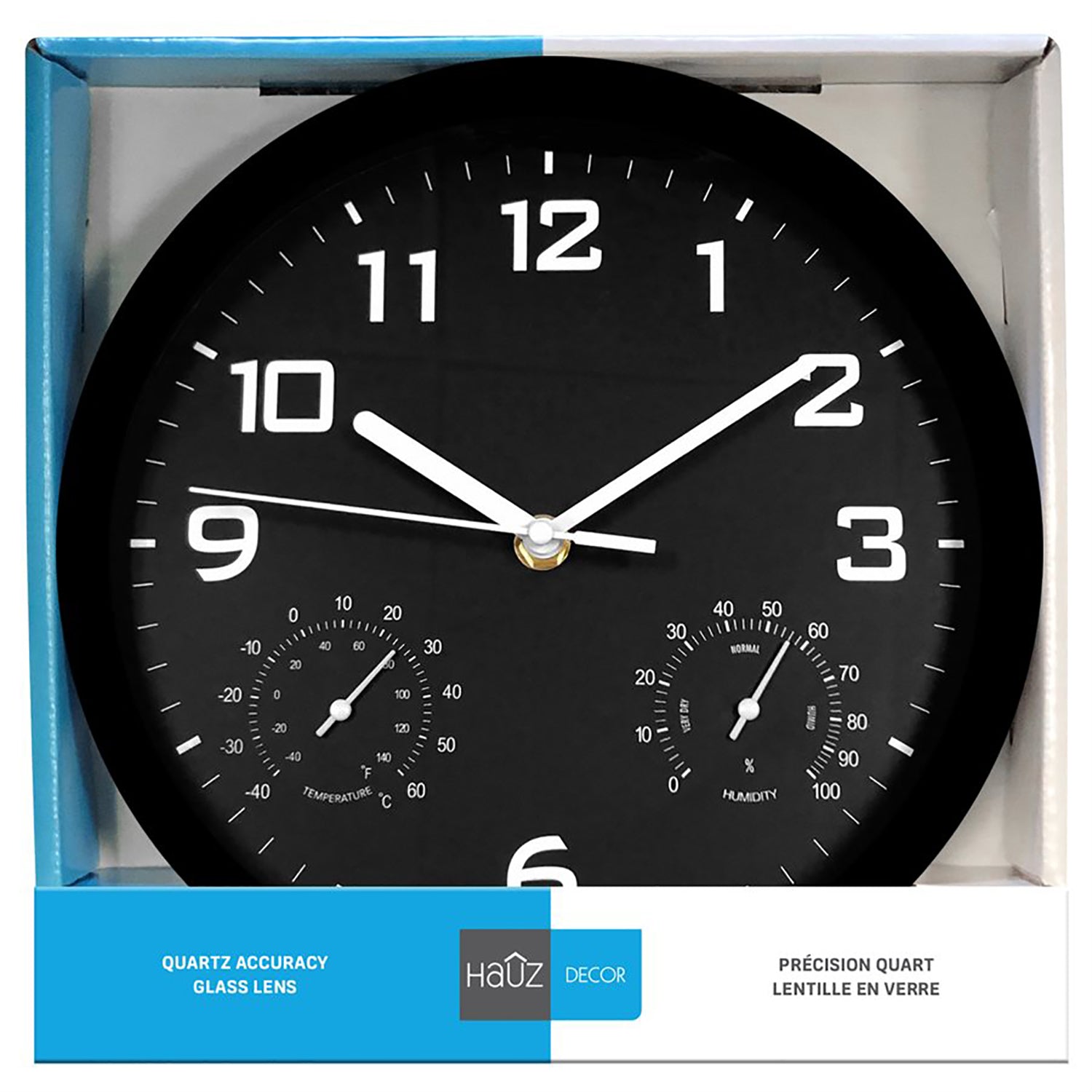 Hauz - Horloge Murale Ronde, Diamètre de 10", Précision Quartz, Noir - Simple Boutique