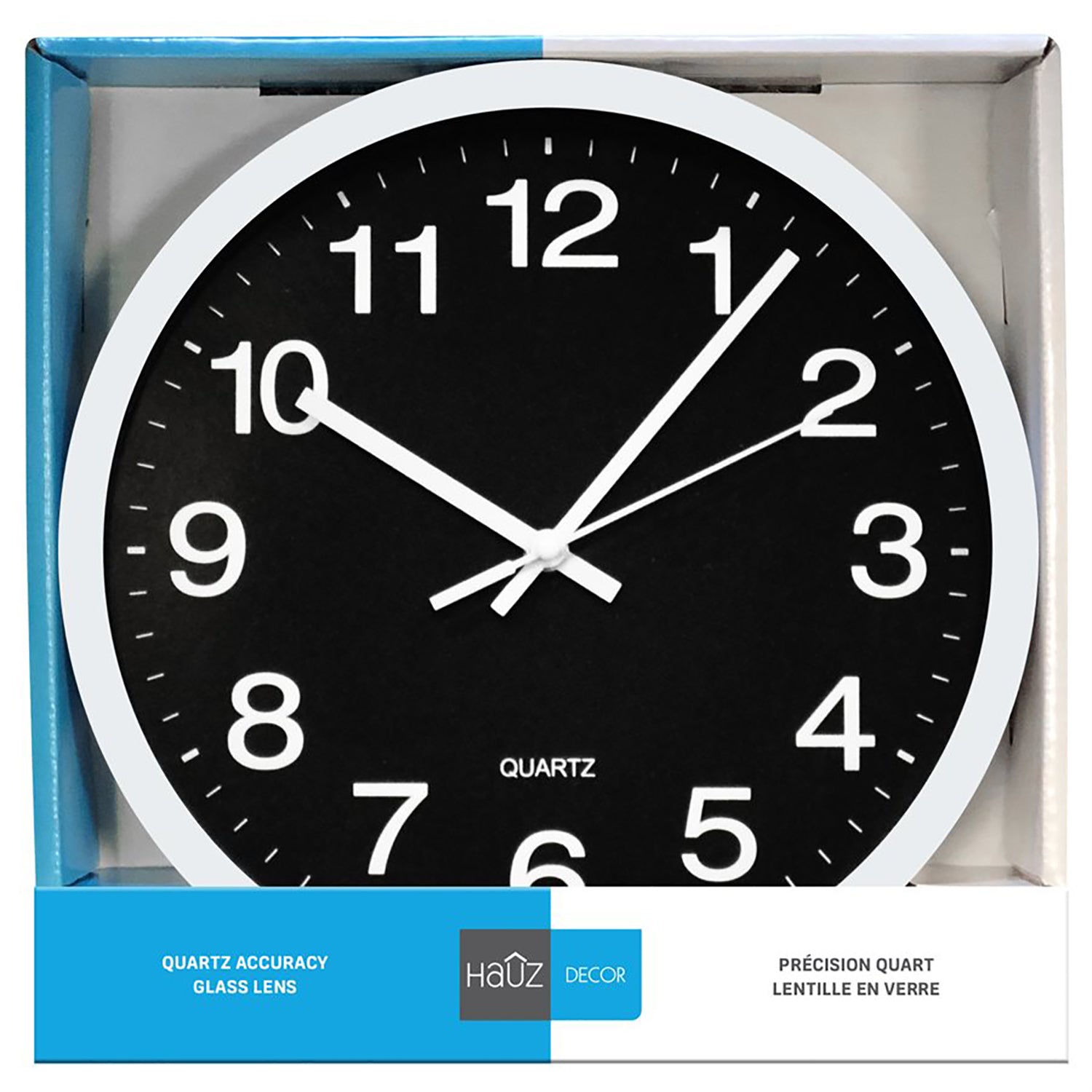Hauz - Horloge Murale Ronde, Diamètre de 10", Précision Quartz, Noir - Simple Boutique