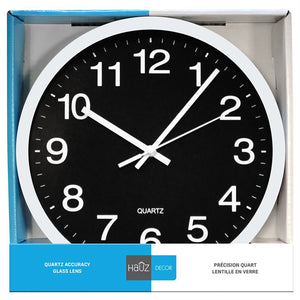 Hauz - Horloge Murale Ronde, Diamètre de 10", Précision Quartz, Noir - Simple Boutique