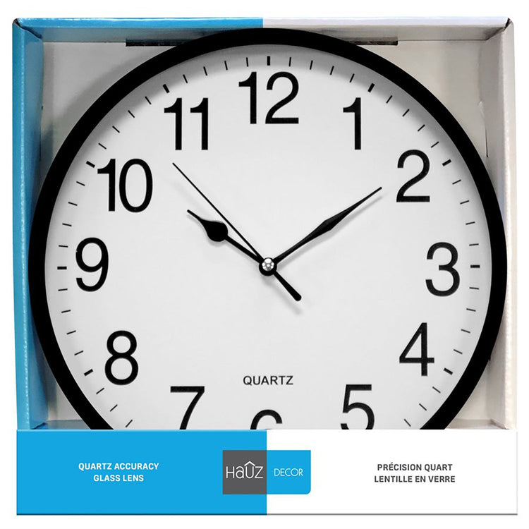 Hauz - Horloge Murale Ronde, Diamètre de 10", Précision Quartz, Noir - Simple Boutique