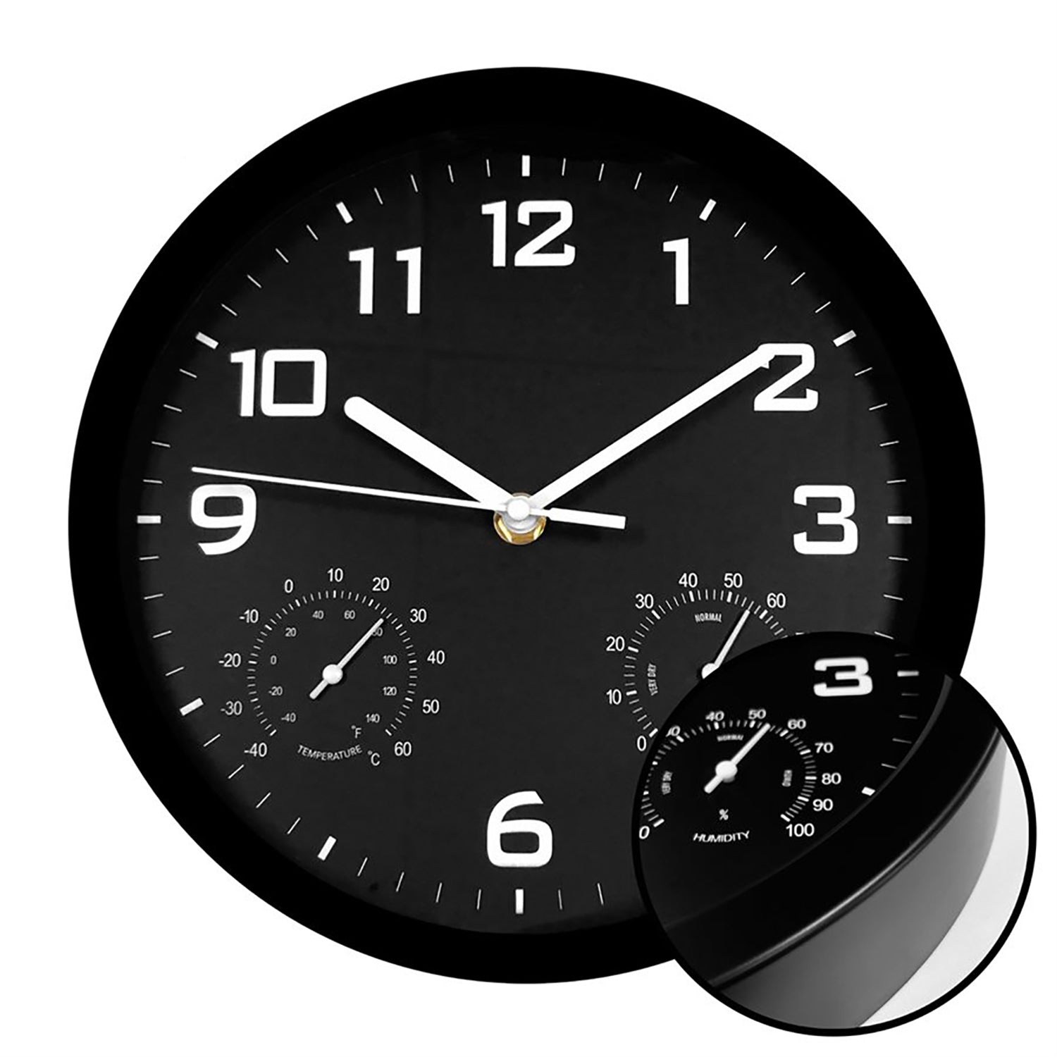 Hauz - Horloge Murale Ronde, Diamètre de 10", Précision Quartz, Noir - Simple Boutique