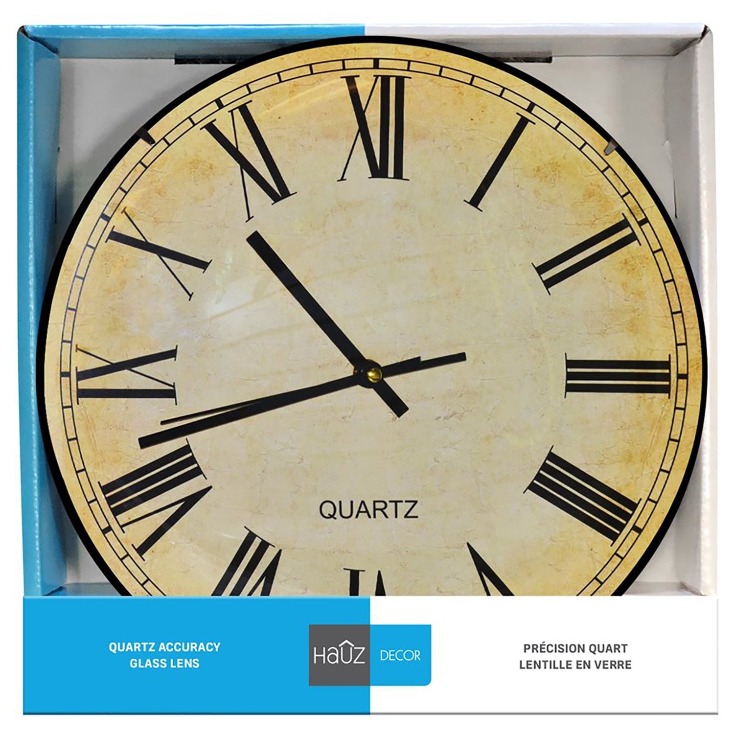 Hauz - Horloge Murale Ronde, Diamètre de 12", Précision Quartz, Marron - Simple Boutique