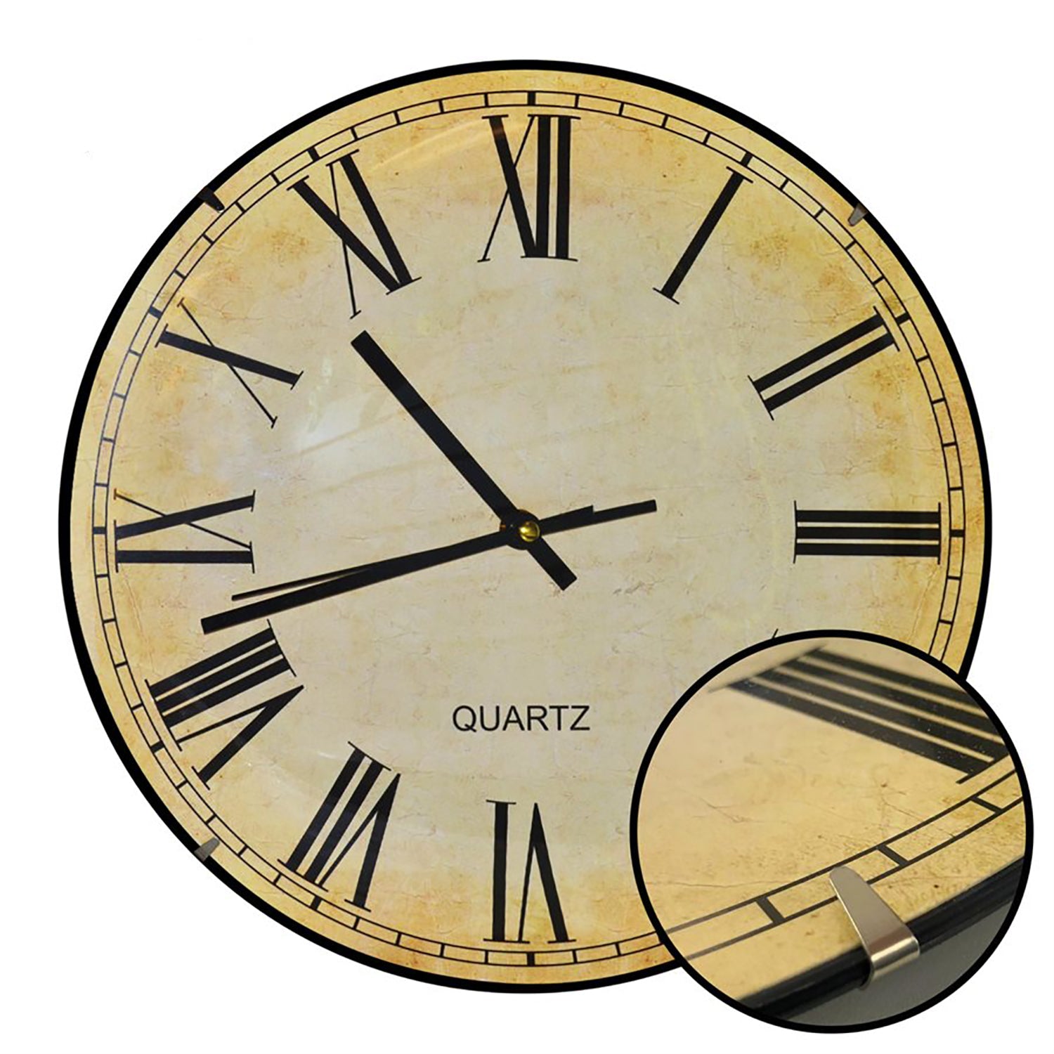 Hauz - Horloge Murale Ronde, Diamètre de 12", Précision Quartz, Marron - Simple Boutique