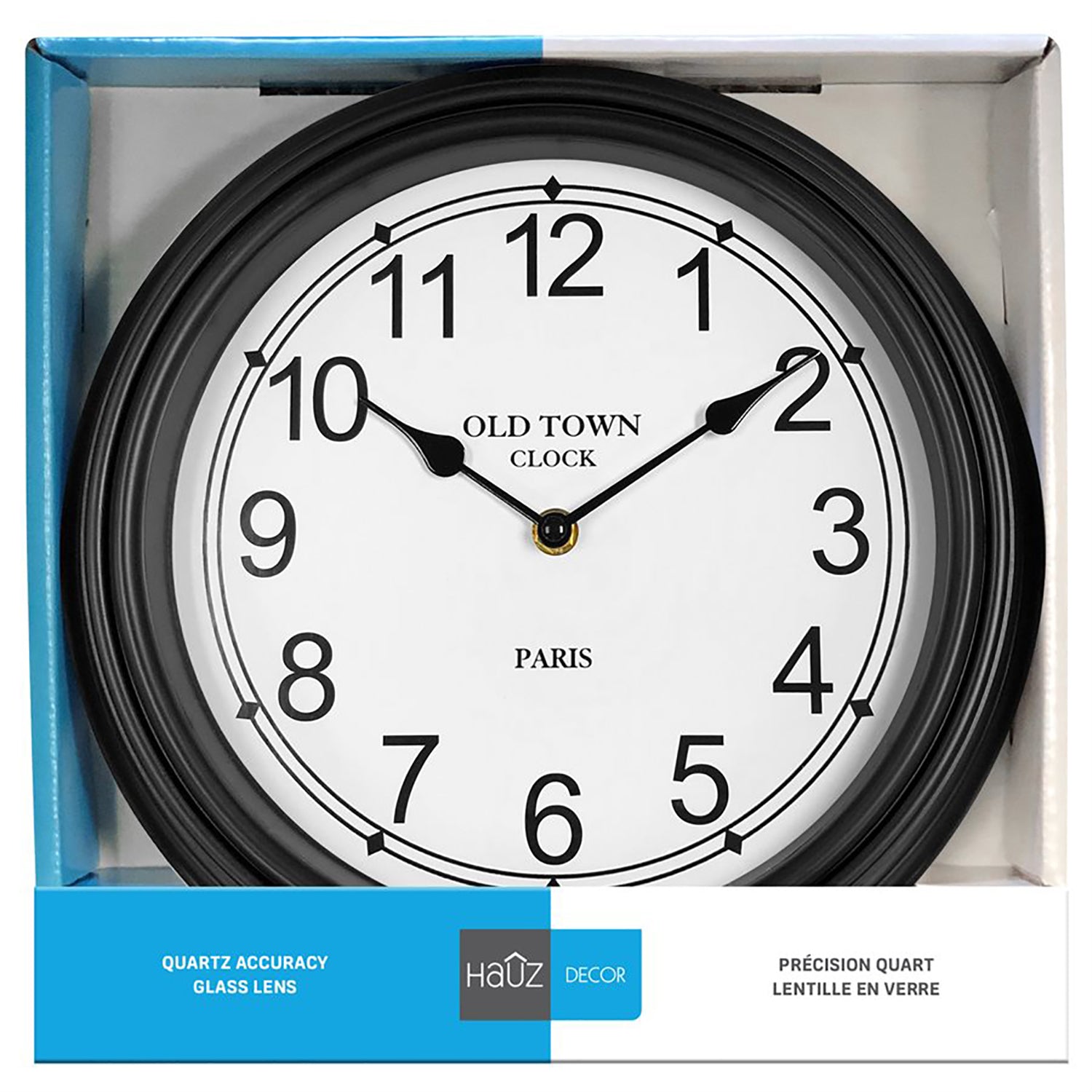 Hauz - Horloge Murale Ronde, Diamètre de 12", Précision Quartz, Noir - Simple Boutique